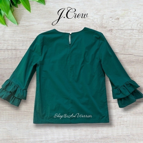 J.Crew emerald/teal stretch cotton ruffle sleeve top *shop@iamwarrior - Picture 2 of 9